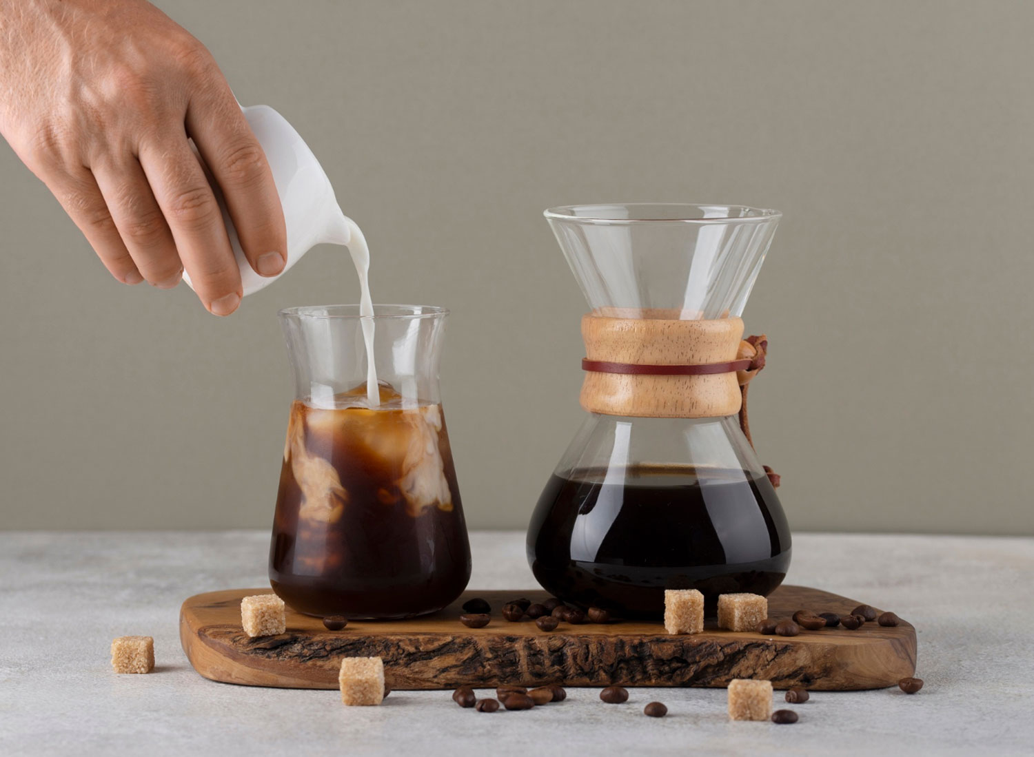 Coffee beans and grinder for brewing at home
